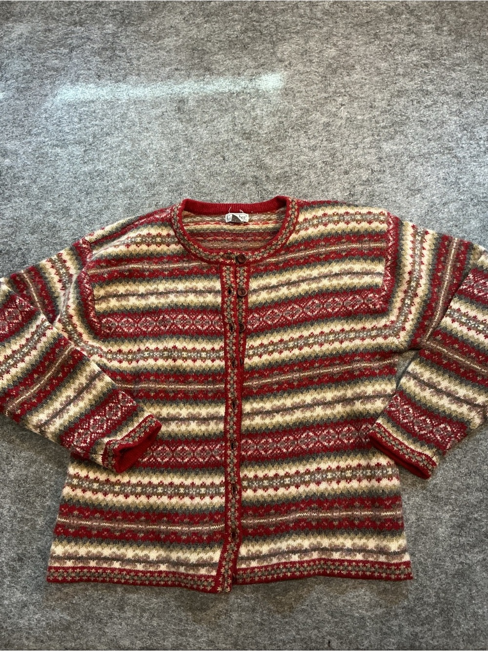 Gallagher Striped Red and Cream Wool Cardigan Size 2X
